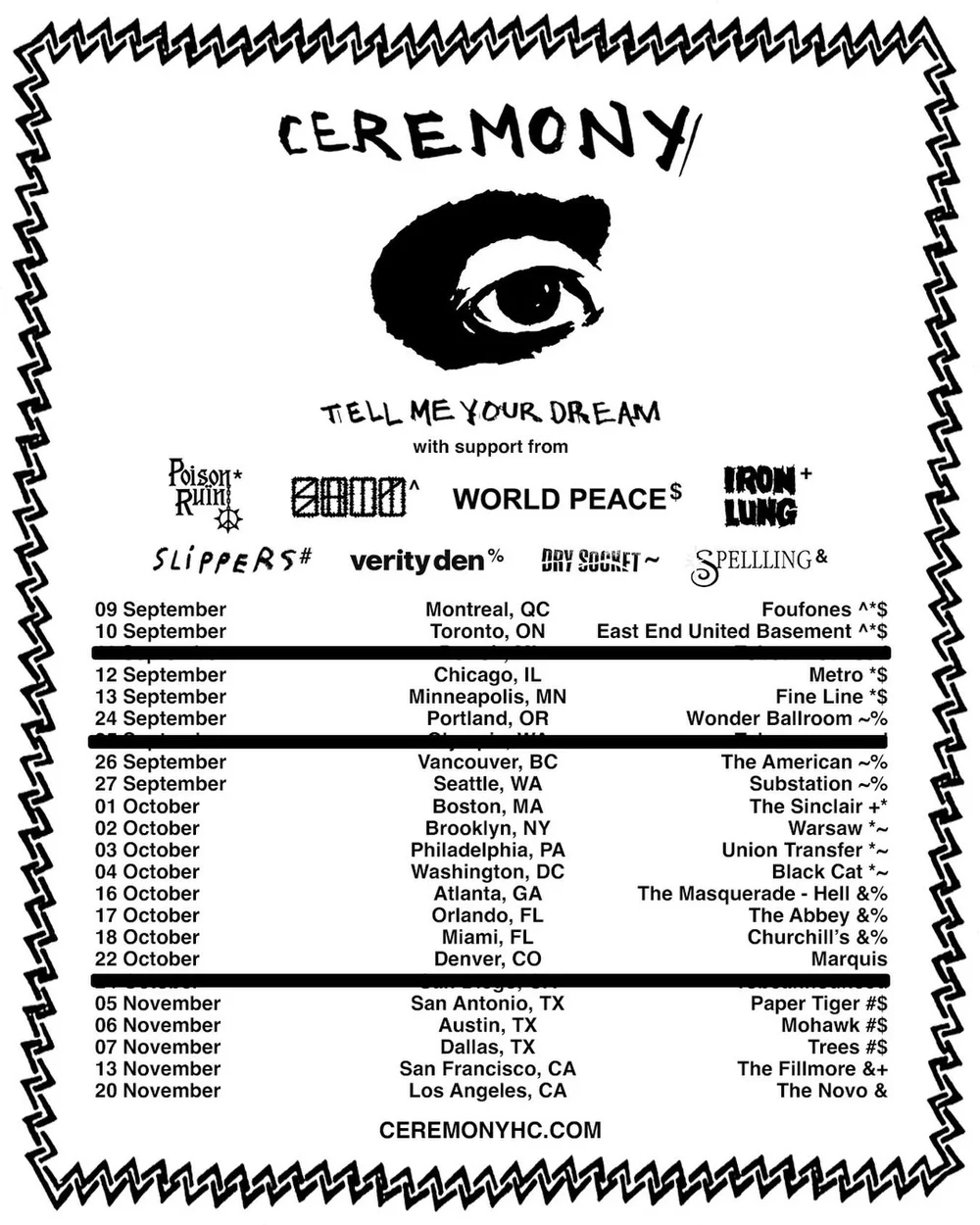 Ceremony 2026 & 2028 tour poster